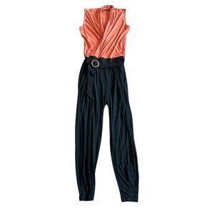 Les Lunes Colorblock Jumpsuit Sleeveless Wrap Front Belted Stretch Small Medium